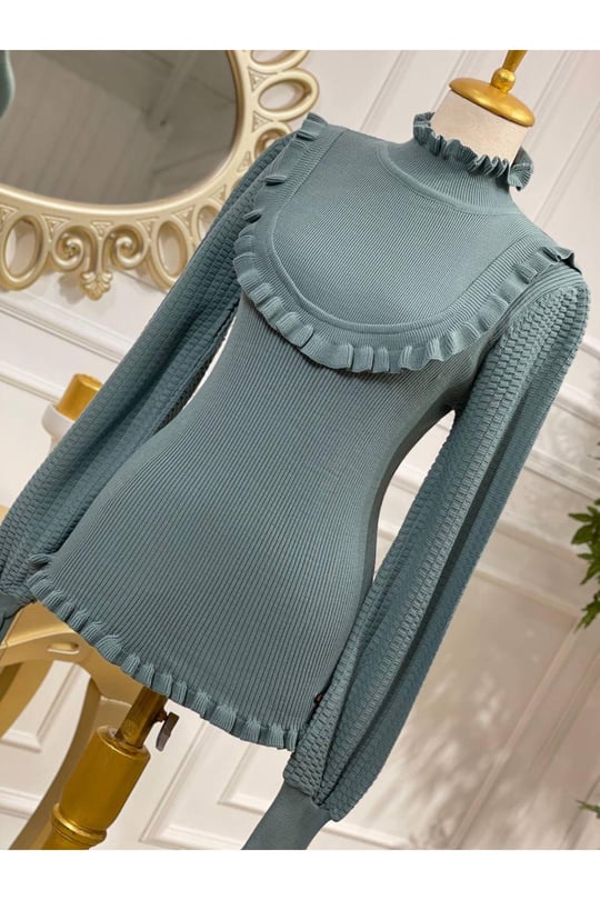 FırFır Detay Kazak 2236-Mint yeşili