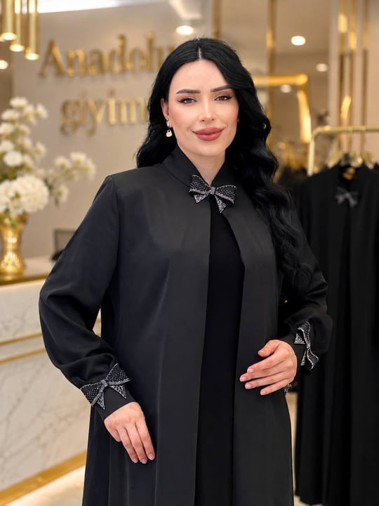 Fiyonk Detay İkili Abaya Elbise 6212 T-26 Siyah
