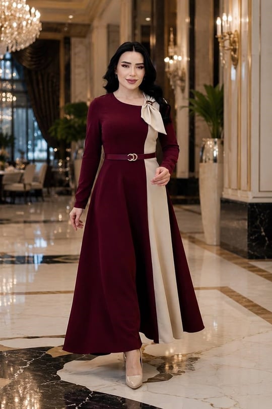 Fiyonk Geçişli Elbise 7134 T-26 Bordo