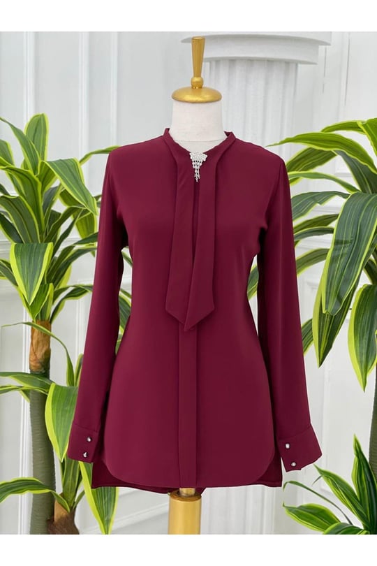 Fularlı Tunik 583-Bordo
