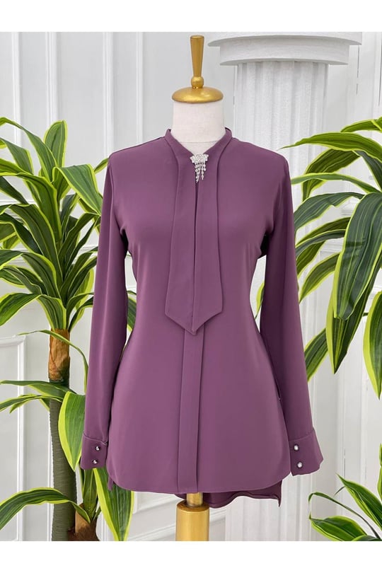 Fularlı Tunik 583-Leylak