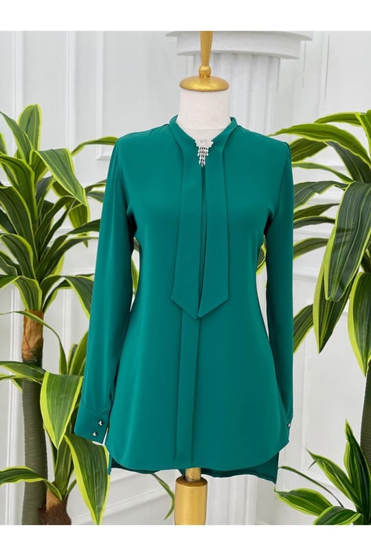 Fularlı Tunik 583-Mint yeşili