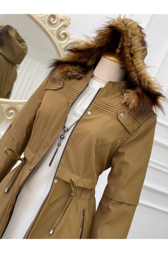 Gögüs Apolet Tam Boy Parka 4227-Camel