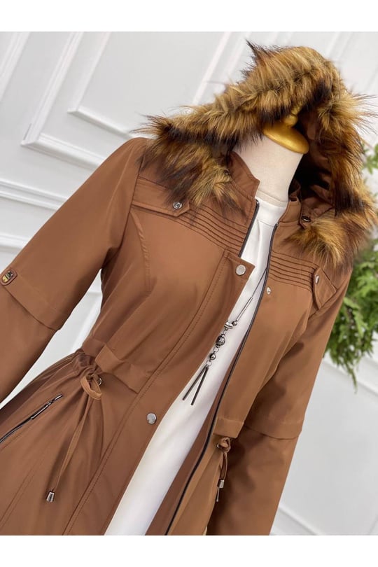 Gögüs Apolet Tam Boy Parka 4227-Taba