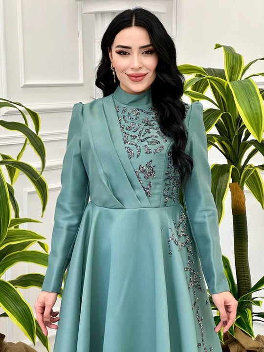 Ğögüs Drape Taş İşleme Abiye 1200 Mint yeşili