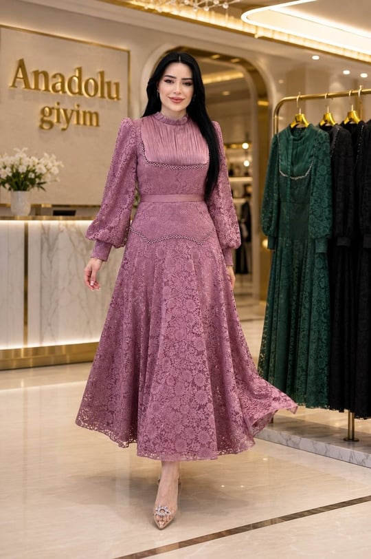 Göğüs JanJan Drape Güpür Abiye 123 T-26 Rose