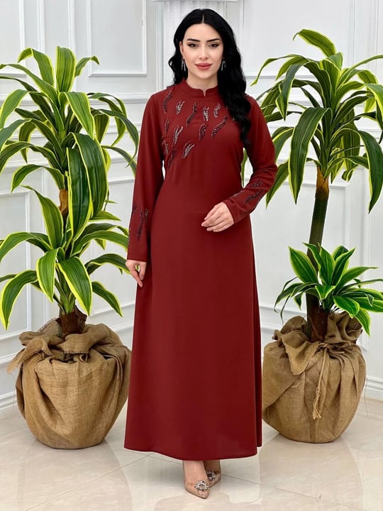 Gögüs Kol İşleme Krep Elbise 875 T-24 Kiremit
