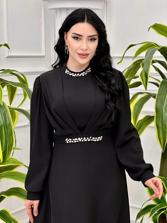 Gögüs Pile Balon Kol Elbise 5104 T-24 Siyah
