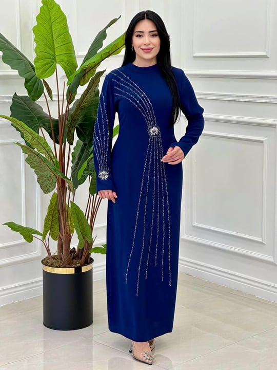 Güneş Taş İşleme Krep Elbise 1000 e-025 Saks