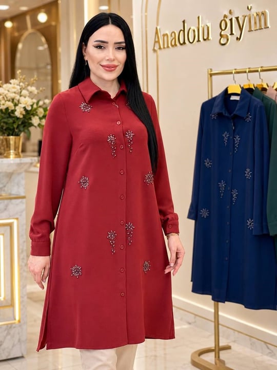 Güneş Taş İşleme Polo Tunik 1182 T-26 Kiremit