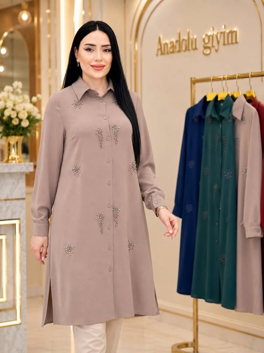 Güneş Taş İşleme Polo Tunik 1182 T-26 Vizon