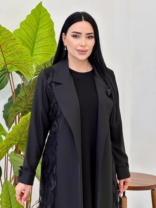 Güpür Detay Abaya Elbise 2120 Siyah
