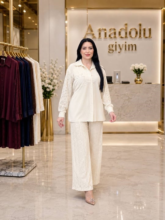 Güpür Pantolonlu Takım 1826 T-26 Ekru