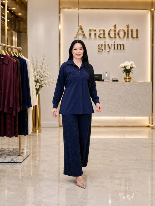 Güpür Pantolonlu Takım 1826 T-26 Lacivert