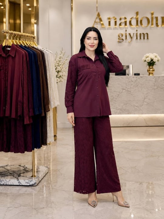Güpür Pantolonlu Takım 1826 T-26 Mürdüm