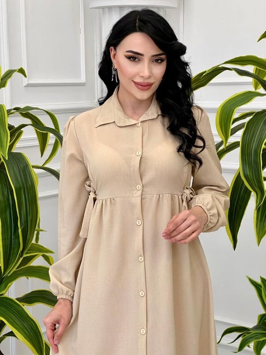 İki Yan Bağlamalı Elbise 5079 tk-24 Bej