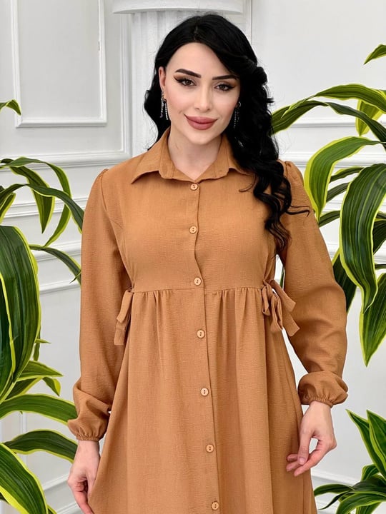 İki Yan Bağlamalı Elbise 5079 tk-24 Taba