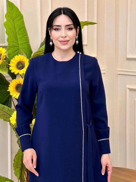 İnce Taşlı Bağlama Pardesü 8005 p025 Lacivert