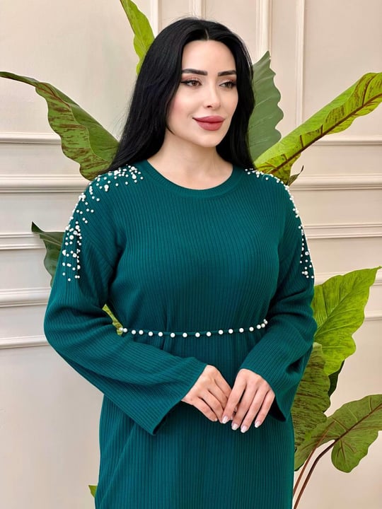 İnci Detay Triko Elbise 40898 t-24 Yeşil