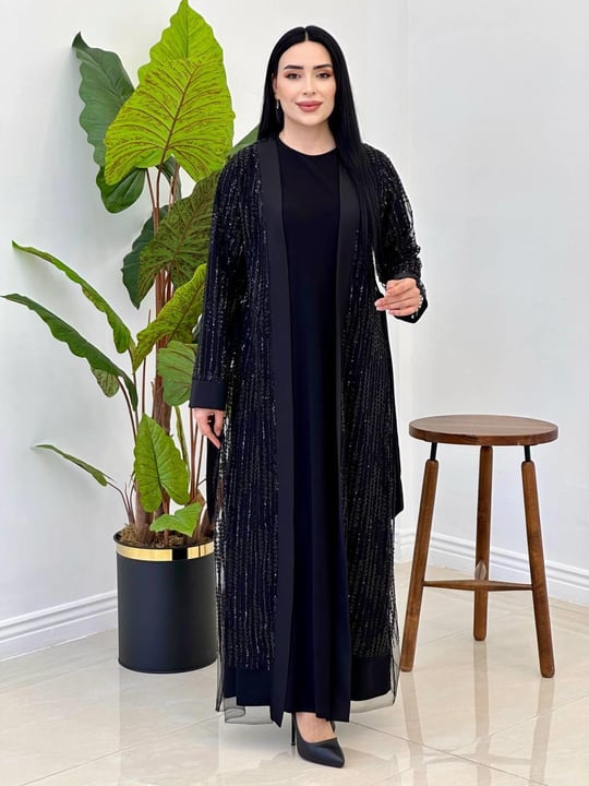 İşleme Abaya Elbise 2124 Siyah