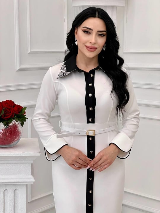 İşleme Yaka Elbise 44196 t-24 Beyaz