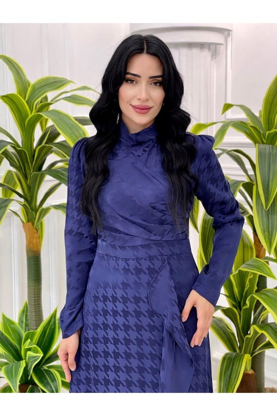 Jakarlı Elbise 3922-Lacivert