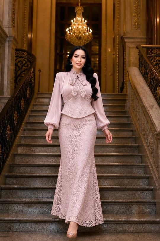 JanJan Drape Fularlı Güpür Abiye 135 T-26 Rose