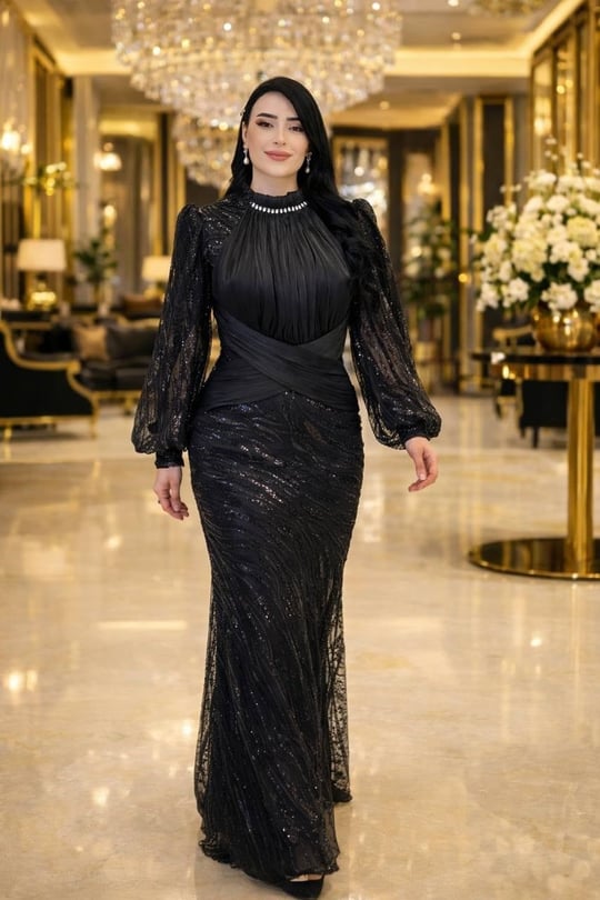 JanJan Drape İşlemeli Tül Abiye 146 T-26 Siyah