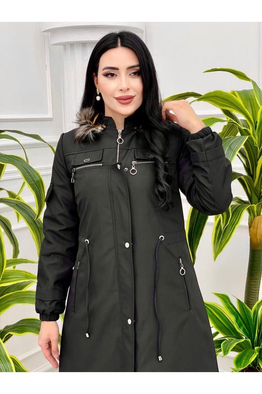 Kapak Detay Tam Boy Parka 4220-Siyah