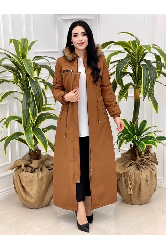 Kapak Detay Tam Boy Parka 4220-Taba
