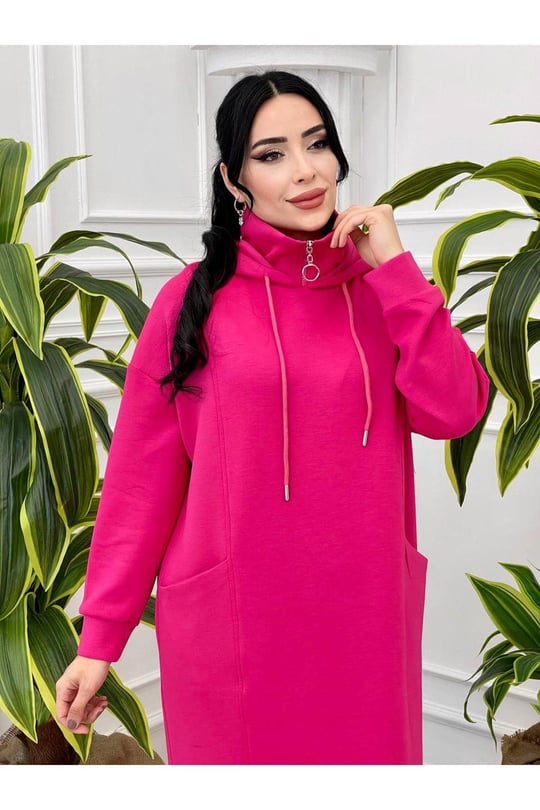 Kapişonlu Spor Elbise 4015-Fuşya