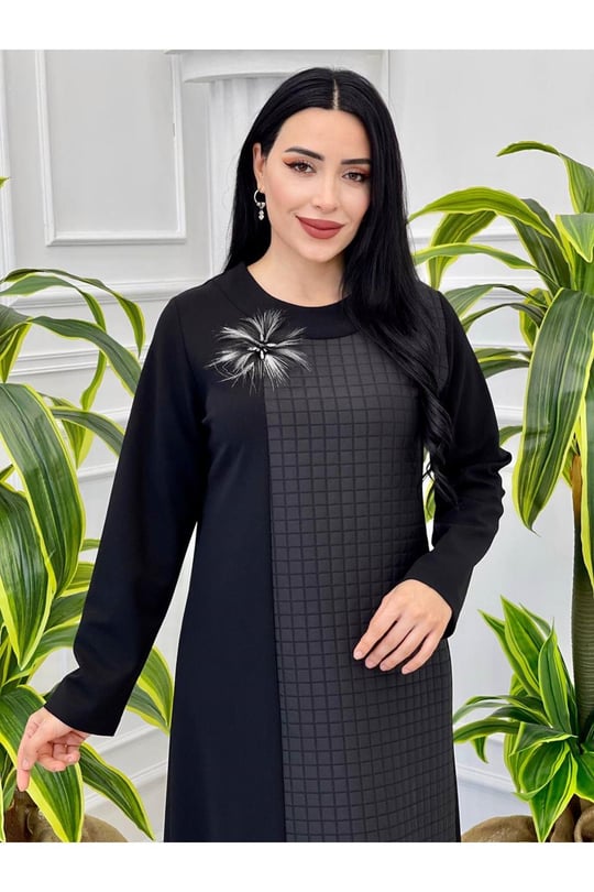 Kapitone Detay Elbise 838-Siyah
