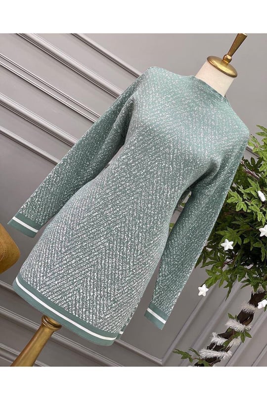 Kar taneli triko tunik 6016-Mint yeşili