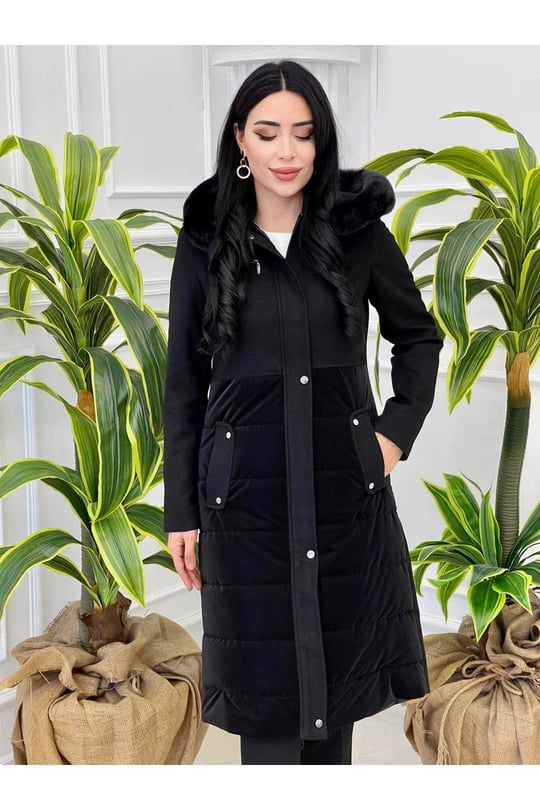 Kaşe Şişme Kaban 8173-Siyah
