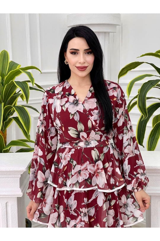 Kat Kat Biyeli Elbise 3344-Bordo