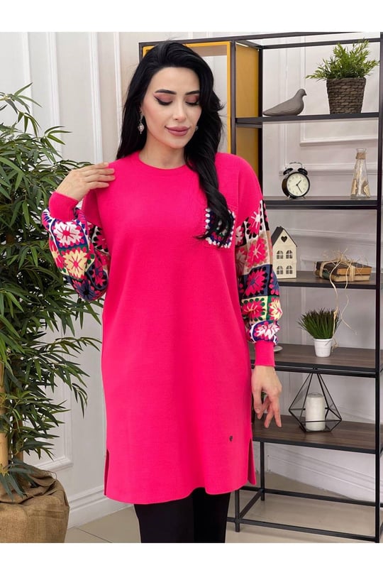 Kilim Desen Renkli Tunik 4372-pembe