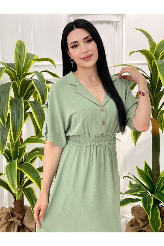 Kısa Kol Ayrobin Elbise 5173-Mint yeşili