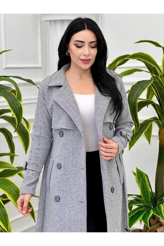 Kol Kemerli Kaşe Kaban 6009-Gri