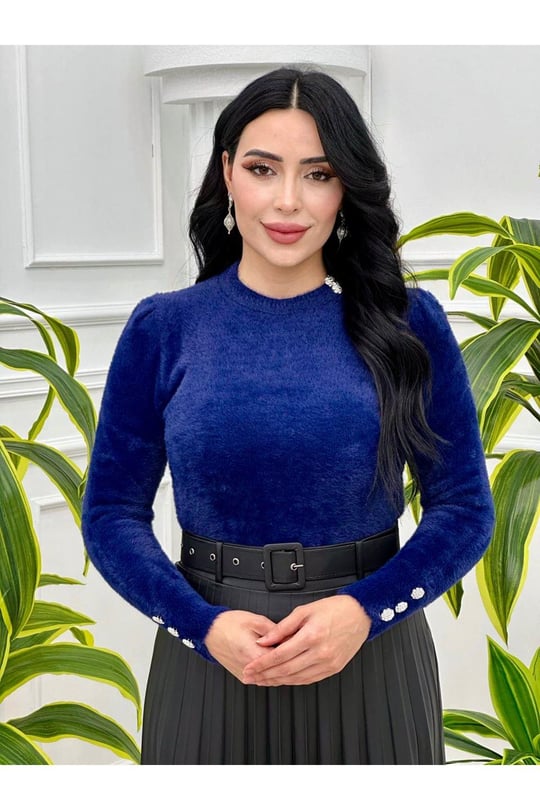 Kol Manjeti Düğmeli Kazak 7521-Lacivert