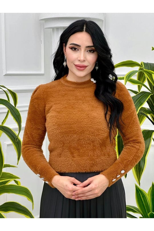 Kol Manjeti Düğmeli Kazak 7521-Taba