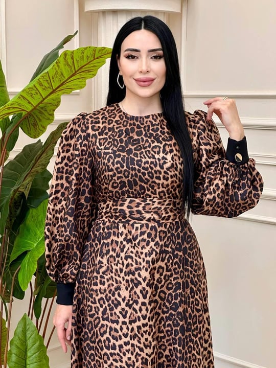 Kol Manşet Leopar Elbise 1783 t-24 Leopar