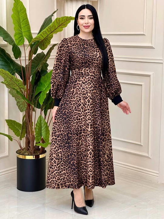Kol Manşet Leopar Elbise 1783 t-24 Leopar