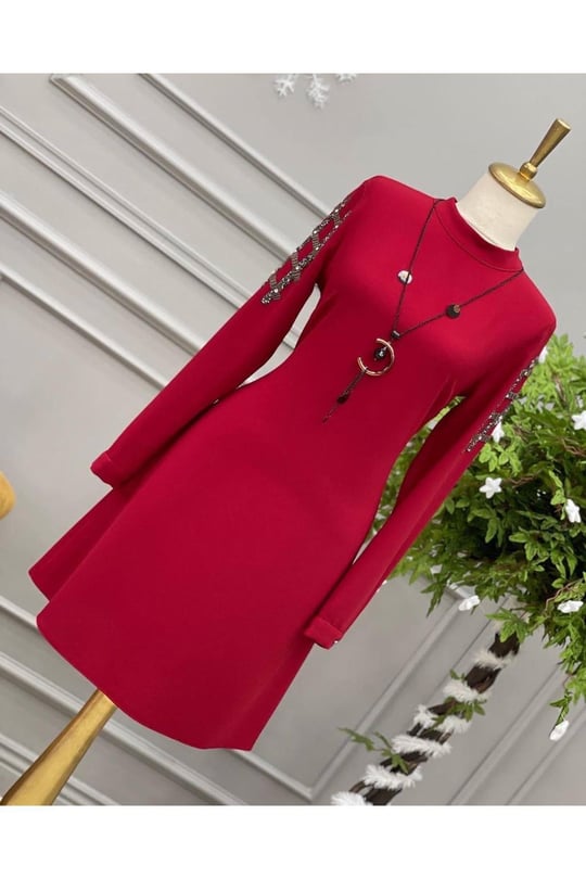 Kol taşlı tunik 819-Bordo