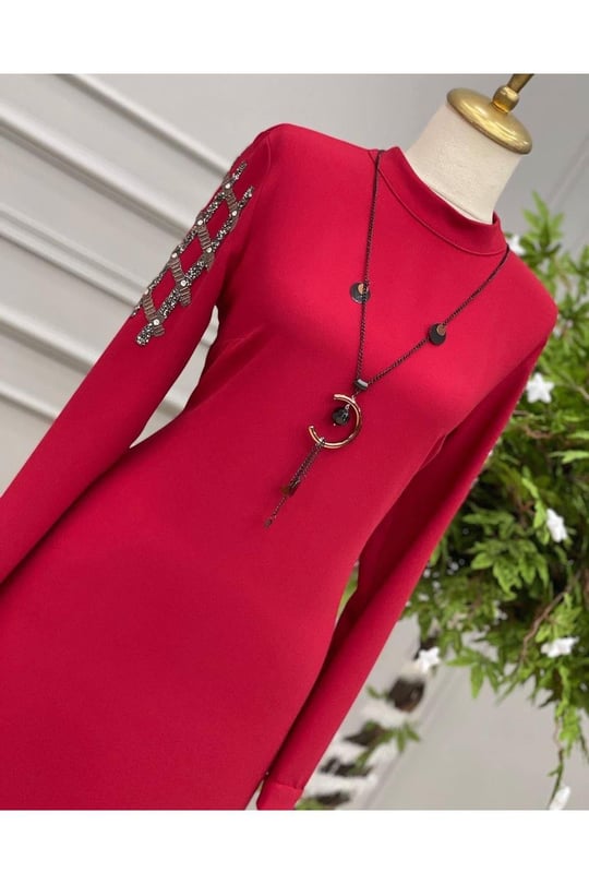 Kol taşlı tunik 819-Bordo