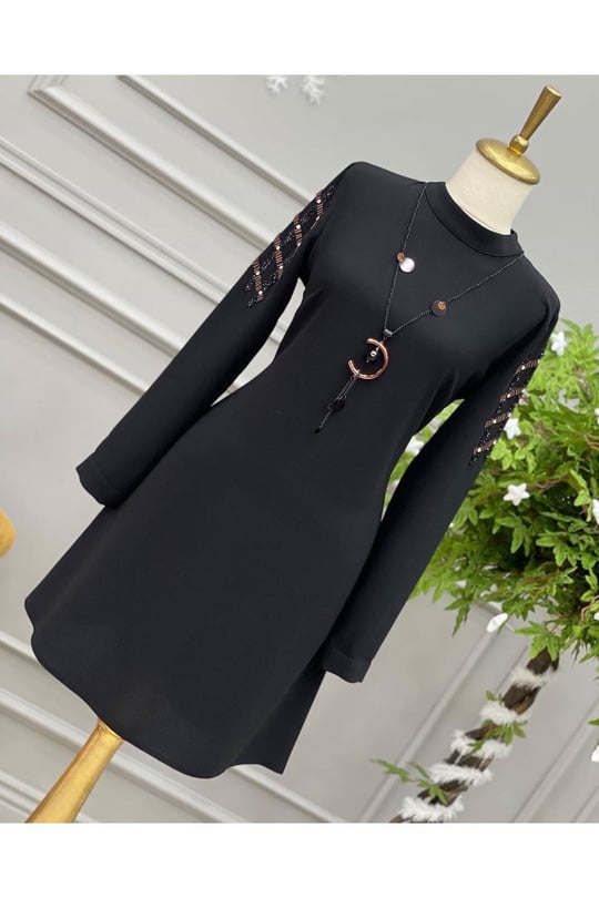 Kol taşlı tunik 819-Siyah