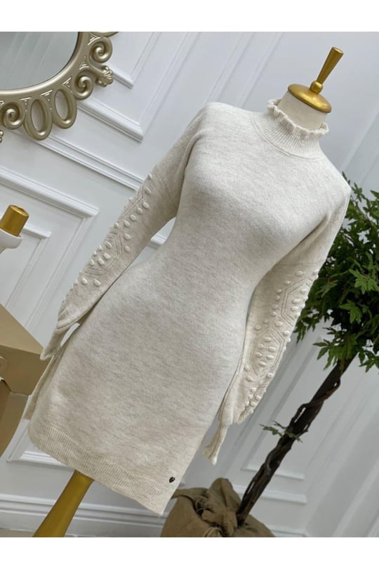 Kol Tomucuk Yumoş Tunik 7088-Ekru