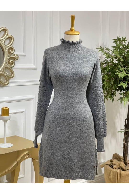 Kol Tomucuk Yumoş Tunik 7088-Gri