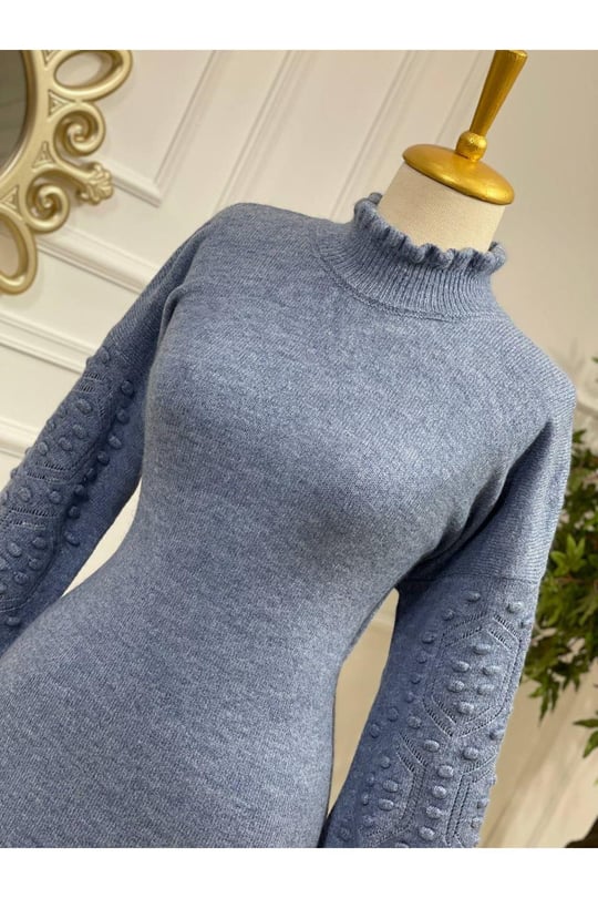 Kol Tomucuk Yumoş Tunik 7088-Mavi
