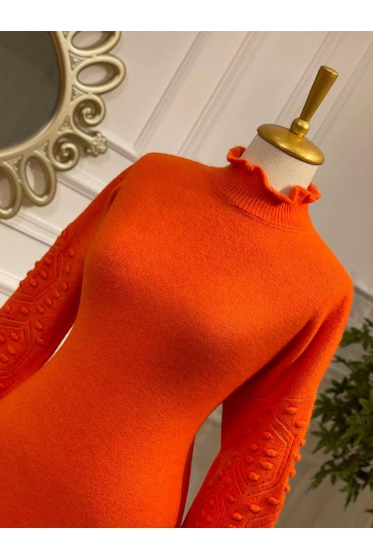 Kol Tomucuk Yumoş Tunik 7088-Turuncu
