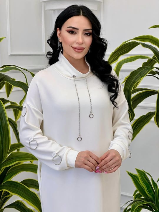 Kolu Halkalı Elbise 4018 T-24 Beyaz